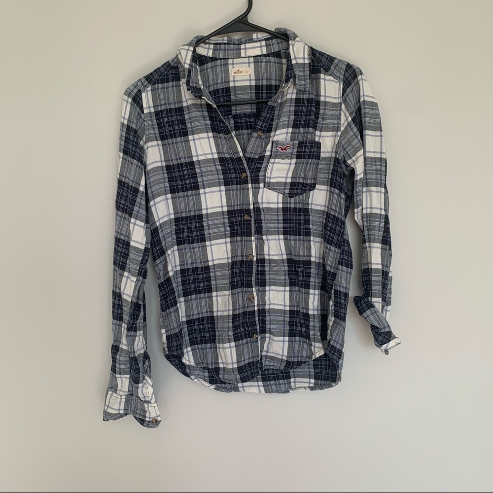 Blue and white button down flannel sm hollister